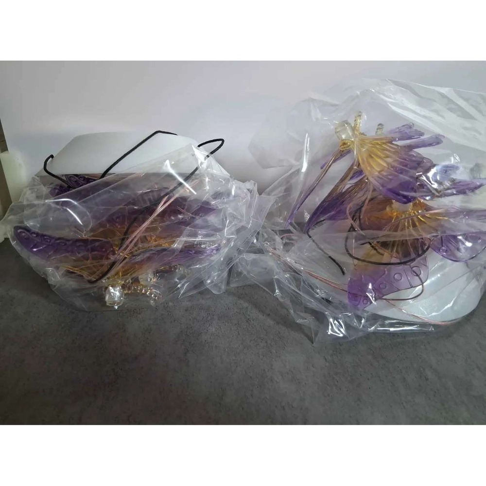 Solar Powered Butterfly String Lights Purple Amber Outdoor Garden Decor 2 Pack